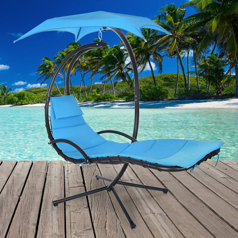 Arlmont & Co. Hanging Curved Steel Chaise Lounge Chair Swing W/BuiltIn